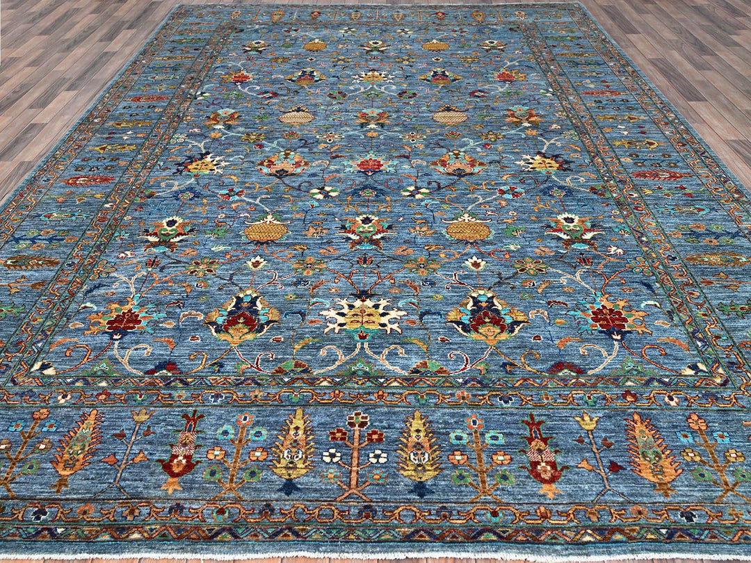 9'2" x 12'8" New Hand Knotted Blue Wool Rectangle Oriental Rug - MOA10286731