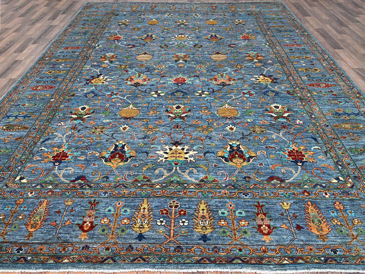 9'2" x 12'8" New Hand Knotted Blue Wool Rectangle Oriental Rug - MOA10286731