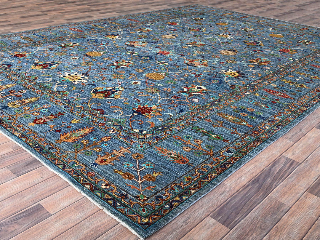 9'2" x 12'8" New Hand Knotted Blue Wool Rectangle Oriental Rug - MOA10286731
