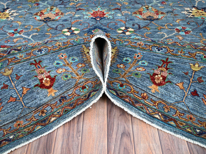 9'2" x 12'8" New Hand Knotted Blue Wool Rectangle Oriental Rug - MOA10286731