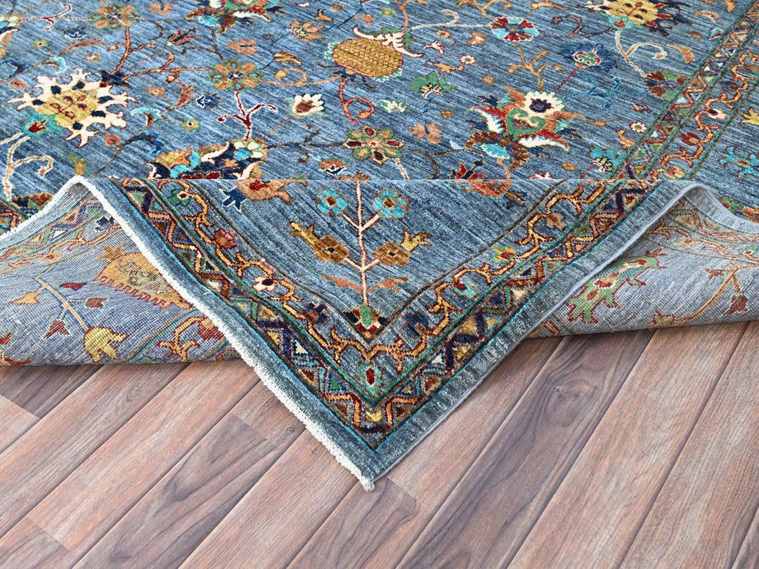 9'2" x 12'8" New Hand Knotted Blue Wool Rectangle Oriental Rug - MOA10286731