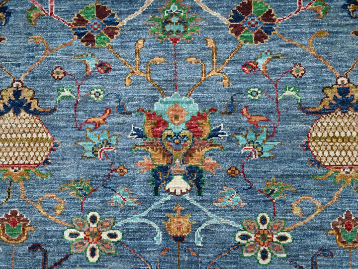 9'2" x 12'8" New Hand Knotted Blue Wool Rectangle Oriental Rug - MOA10286731