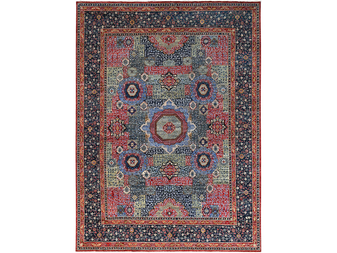 9'0" x 12'0" New Hand Knotted Blue Wool Rectangle Oriental Rug - MOA10286735