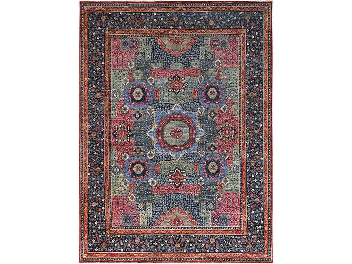 9'0" x 12'0" New Hand Knotted Blue Wool Rectangle Oriental Rug - MOA10286735