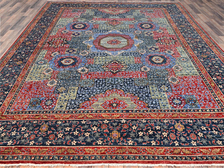 9'0" x 12'0" New Hand Knotted Blue Wool Rectangle Oriental Rug - MOA10286735