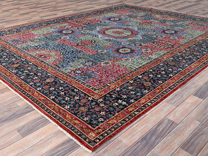 9'0" x 12'0" New Hand Knotted Blue Wool Rectangle Oriental Rug - MOA10286735