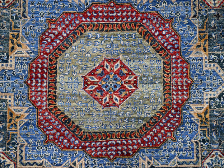 9'0" x 12'0" New Hand Knotted Blue Wool Rectangle Oriental Rug - MOA10286735