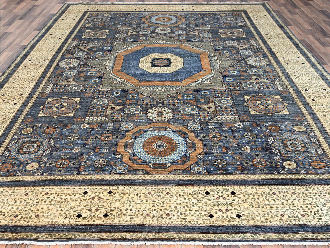 9'0" x 11'11" New Hand Knotted Grey Wool Rectangle Oriental Rug - MOA10286737