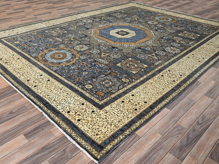 9'0" x 11'11" New Hand Knotted Grey Wool Rectangle Oriental Rug - MOA10286737