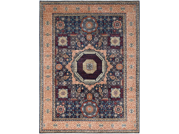 9'0" x 11'11" New Hand Knotted Blue Wool Rectangle Oriental Rug - MOA10286738
