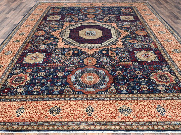9'0" x 11'11" New Hand Knotted Blue Wool Rectangle Oriental Rug - MOA10286738