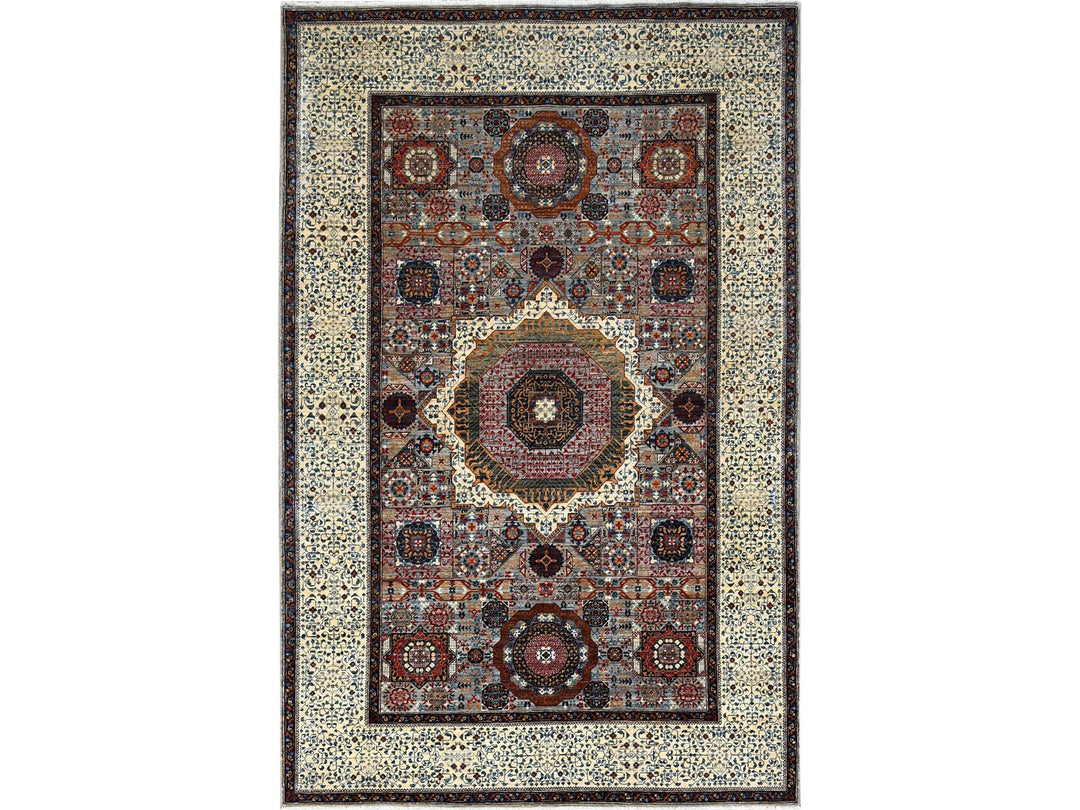 6'1" x 9'3" New Hand Knotted Grey Wool Rectangle Oriental Rug - MOA10286742