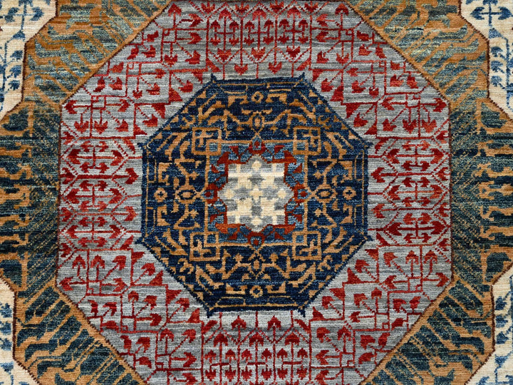 6'1" x 9'3" New Hand Knotted Grey Wool Rectangle Oriental Rug - MOA10286742