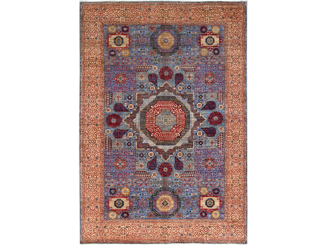6'1" x 9'0" New Hand Knotted Blue Wool Rectangle Oriental Rug - MOA10286743