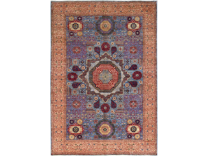 6'1" x 9'0" New Hand Knotted Blue Wool Rectangle Oriental Rug - MOA10286743