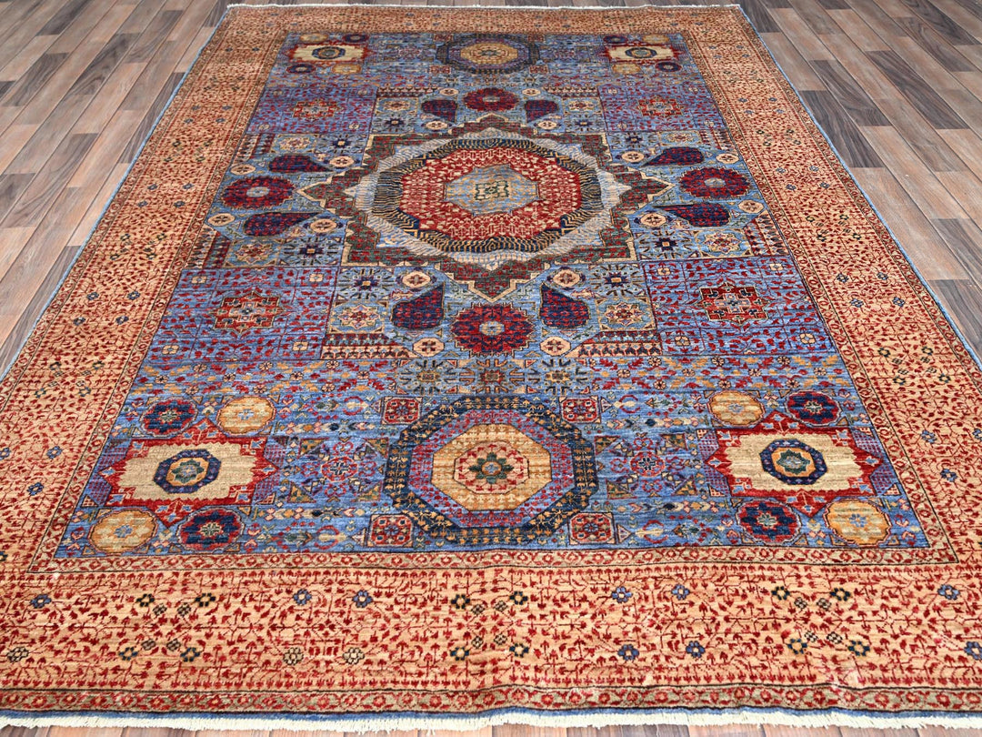 6'1" x 9'0" New Hand Knotted Blue Wool Rectangle Oriental Rug - MOA10286743