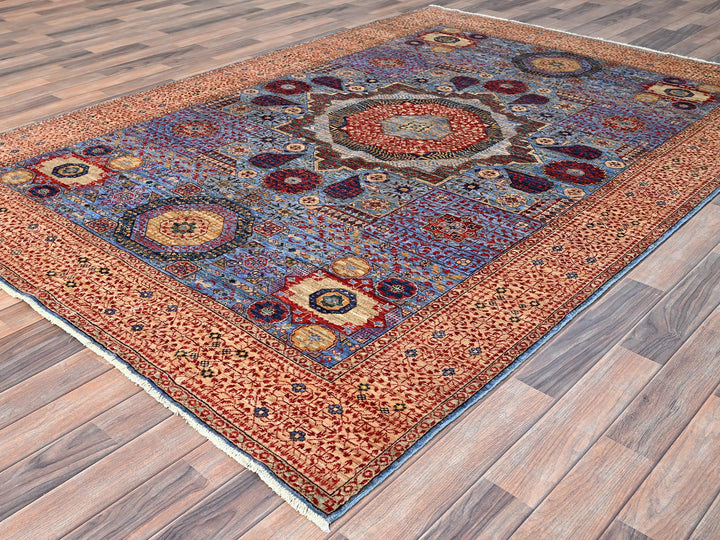 6'1" x 9'0" New Hand Knotted Blue Wool Rectangle Oriental Rug - MOA10286743