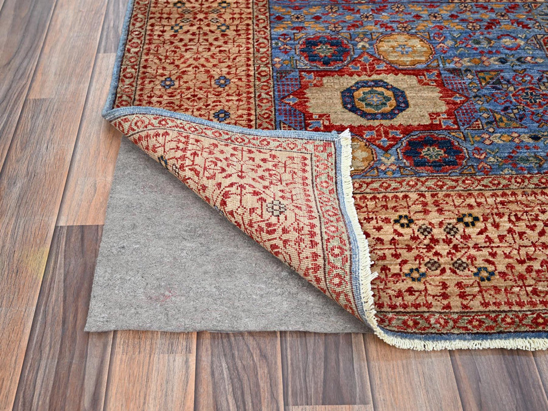 6'1" x 9'0" New Hand Knotted Blue Wool Rectangle Oriental Rug - MOA10286743