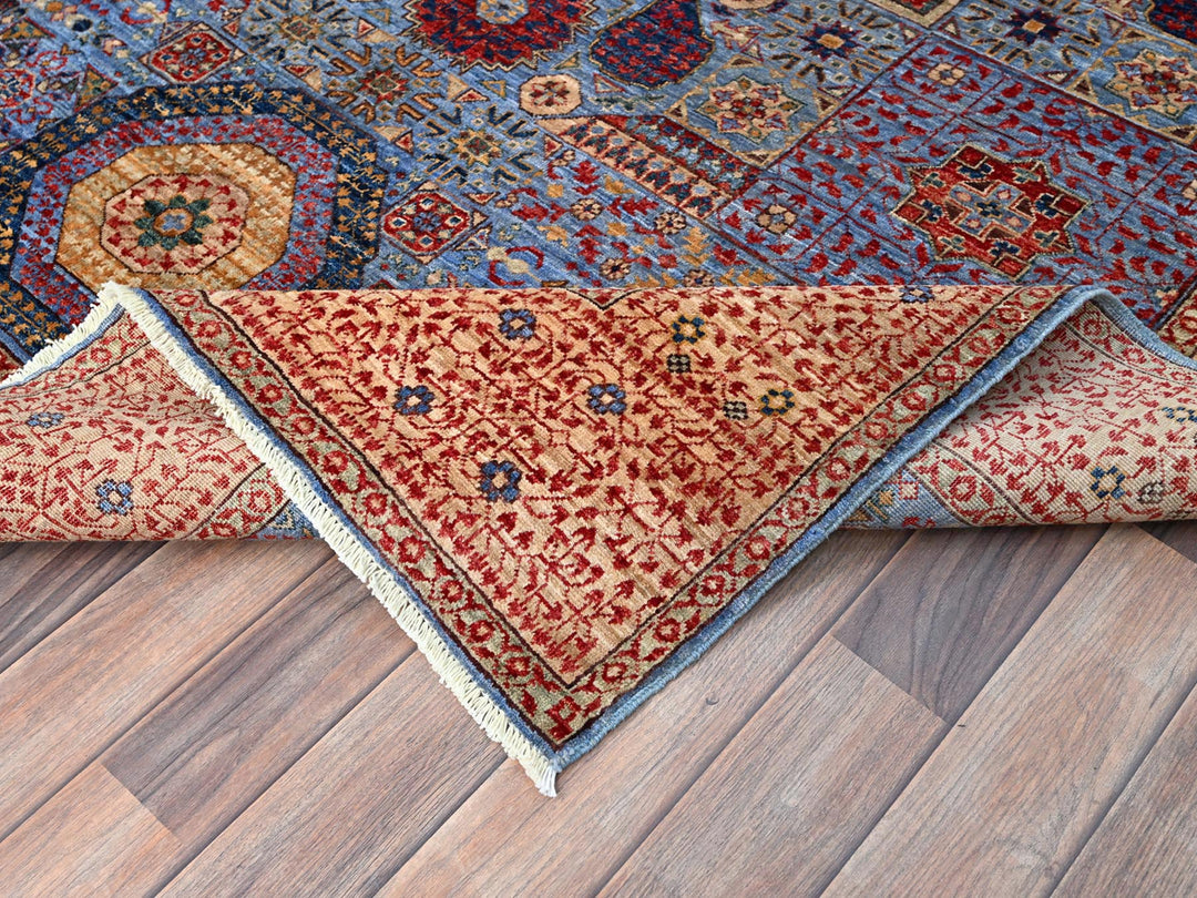 6'1" x 9'0" New Hand Knotted Blue Wool Rectangle Oriental Rug - MOA10286743