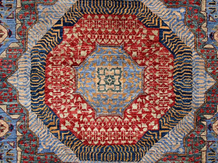 6'1" x 9'0" New Hand Knotted Blue Wool Rectangle Oriental Rug - MOA10286743