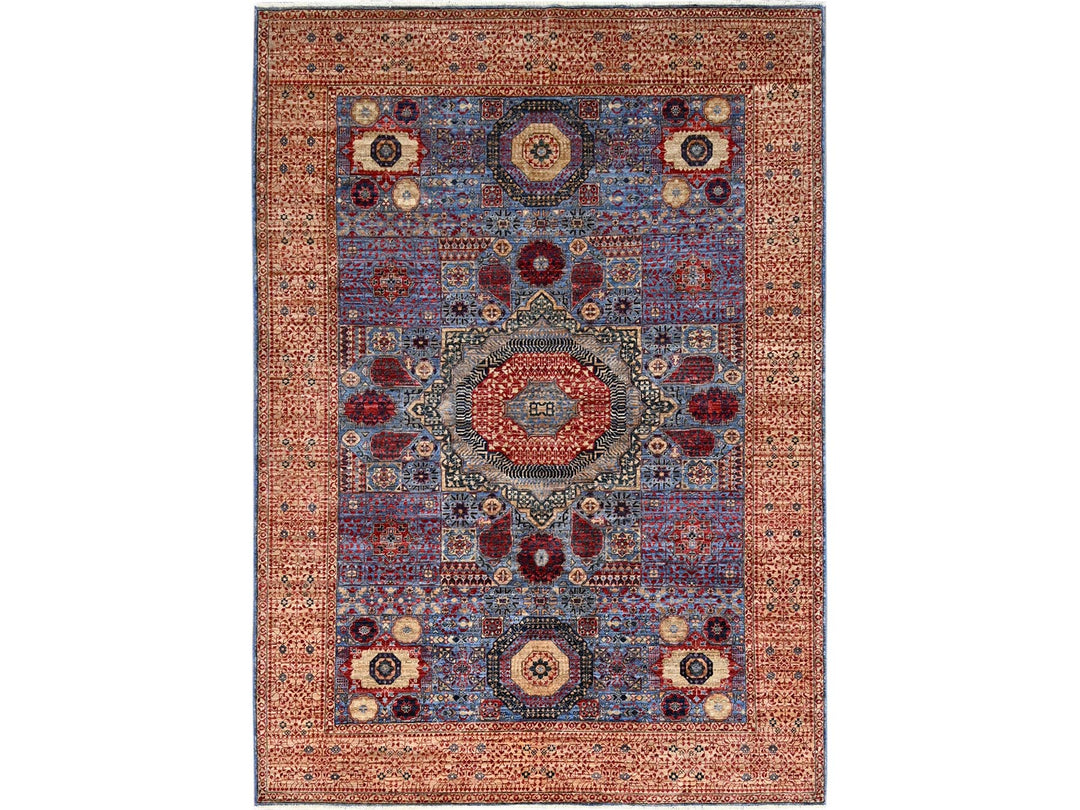 6'0" x 8'7" New Hand Knotted Blue Wool Rectangle Oriental Rug - MOA10286744
