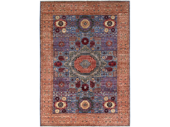 6'0" x 8'7" New Hand Knotted Blue Wool Rectangle Oriental Rug - MOA10286744