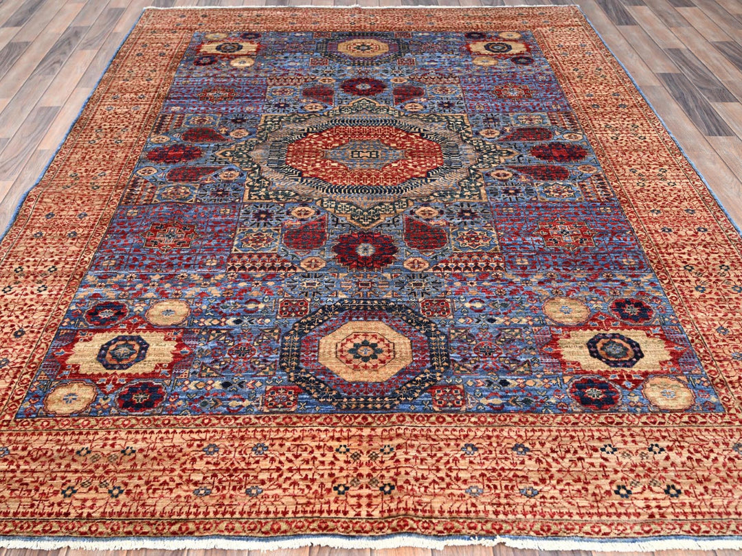 6'0" x 8'7" New Hand Knotted Blue Wool Rectangle Oriental Rug - MOA10286744