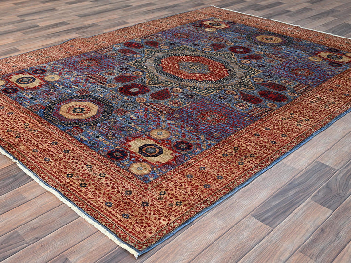 6'0" x 8'7" New Hand Knotted Blue Wool Rectangle Oriental Rug - MOA10286744