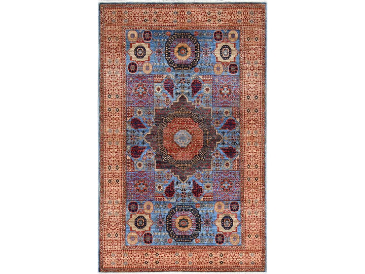 4'0" x 6'5" New Hand Knotted Blue Wool Rectangle Oriental Rug - MOA10286746