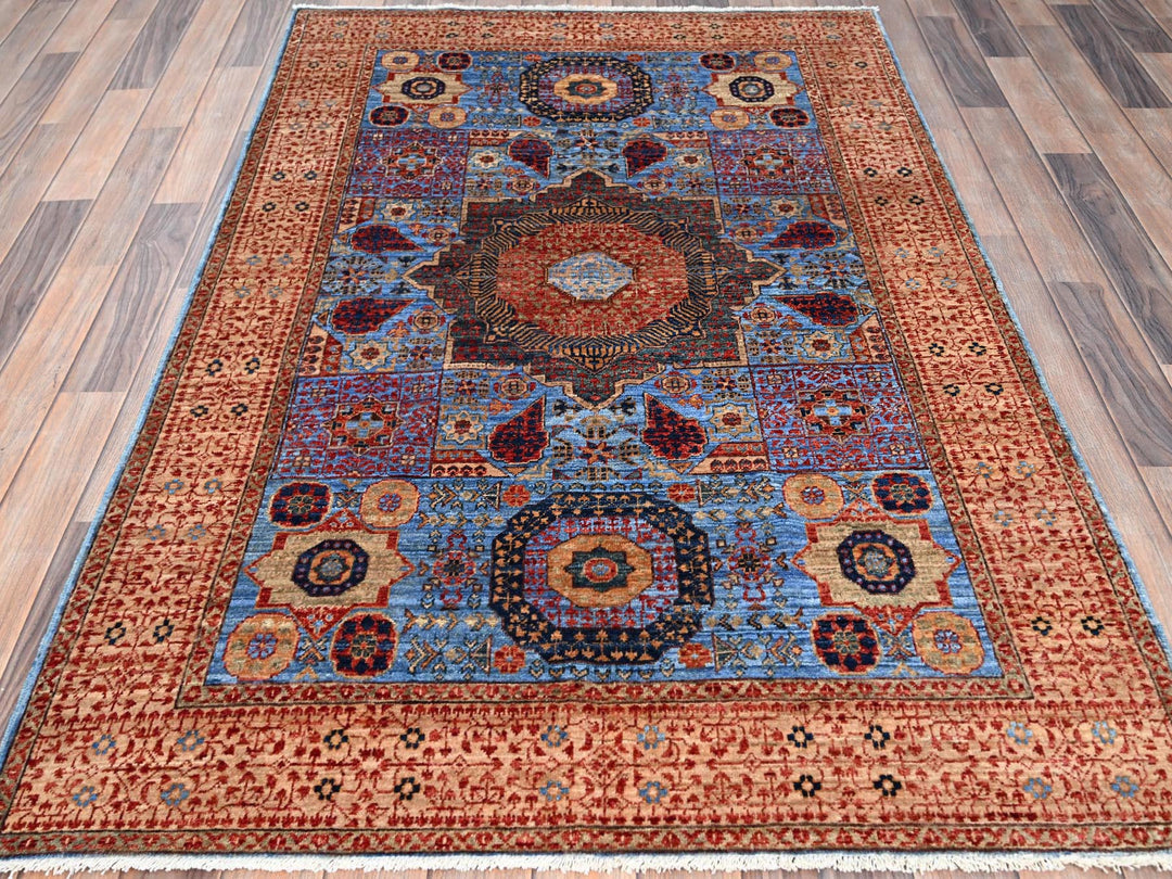 4'0" x 6'5" New Hand Knotted Blue Wool Rectangle Oriental Rug - MOA10286746
