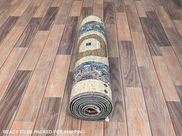2'5" x 9'10" New Hand Knotted Grey Wool Runner Oriental Rug - MOA10286749