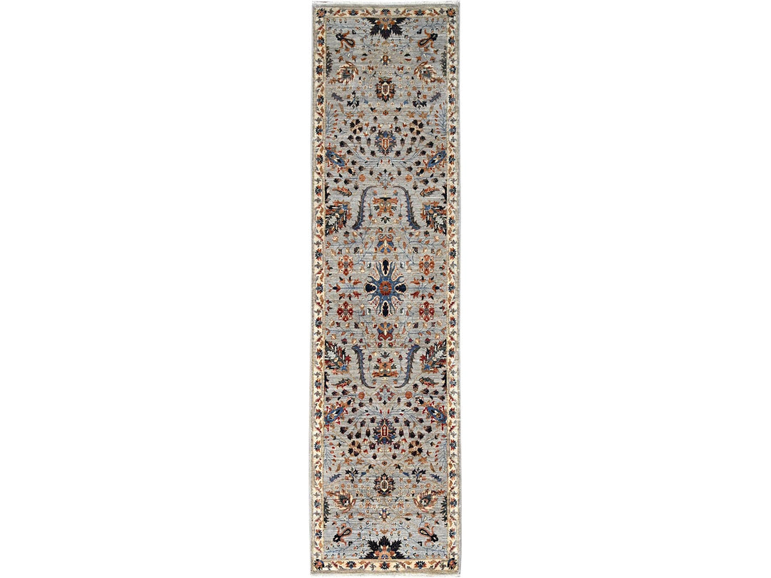 2'7" x 10'0" New Hand Knotted Green Wool Runner Oriental Rug - MOA10286750