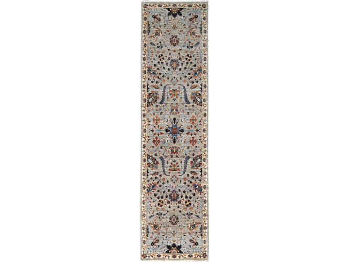 2'7" x 10'0" New Hand Knotted Green Wool Runner Oriental Rug - MOA10286750