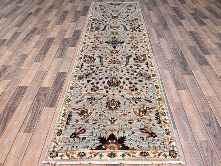 2'7" x 10'0" New Hand Knotted Green Wool Runner Oriental Rug - MOA10286750
