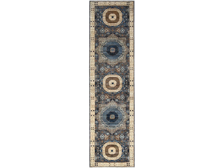 2'8" x 9'10" New Hand Knotted Grey Wool Runner Oriental Rug - MOA10286752