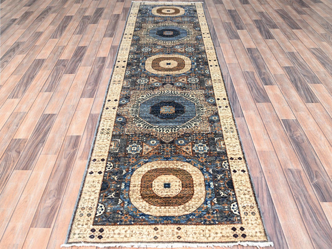 2'8" x 9'10" New Hand Knotted Grey Wool Runner Oriental Rug - MOA10286752