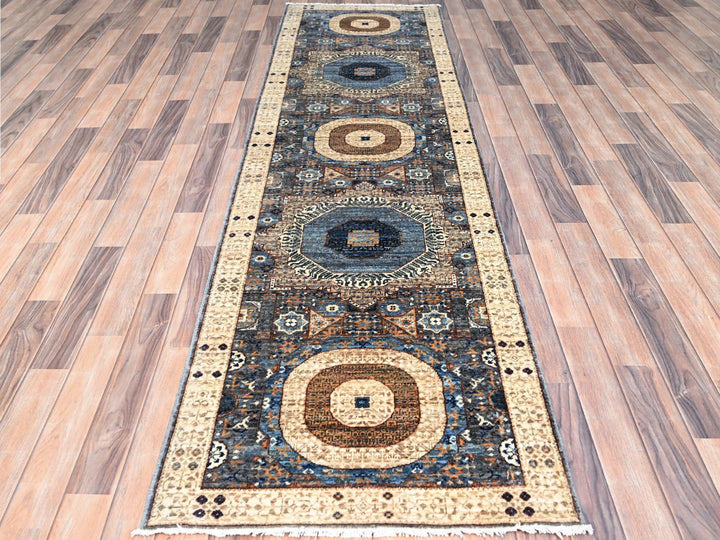 2'8" x 9'10" New Hand Knotted Grey Wool Runner Oriental Rug - MOA10286752
