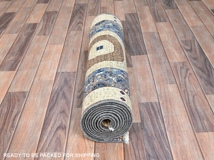 2'8" x 9'10" New Hand Knotted Grey Wool Runner Oriental Rug - MOA10286752