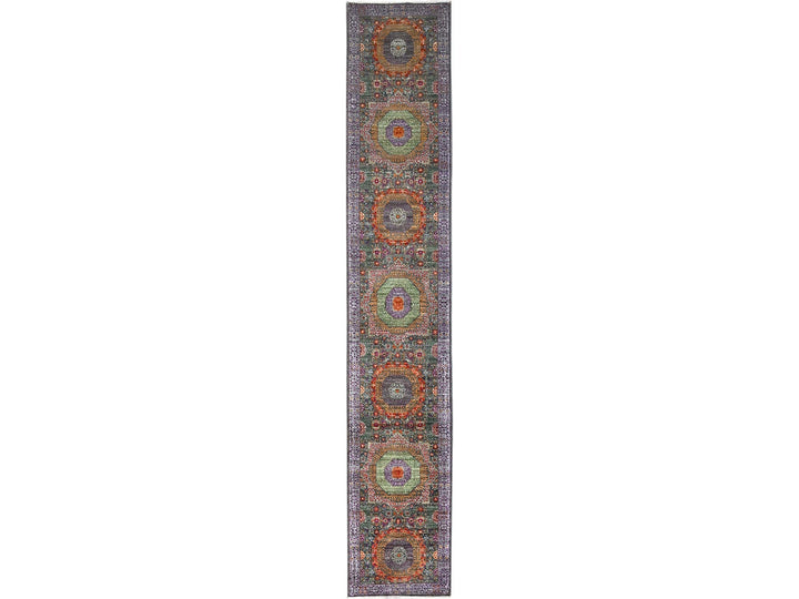 2'5" x 13'10" New Hand Knotted Green Wool Runner Oriental Rug - MOA10286757