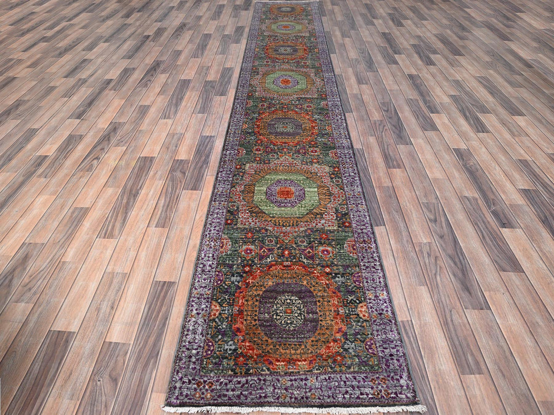 2'5" x 13'10" New Hand Knotted Green Wool Runner Oriental Rug - MOA10286757