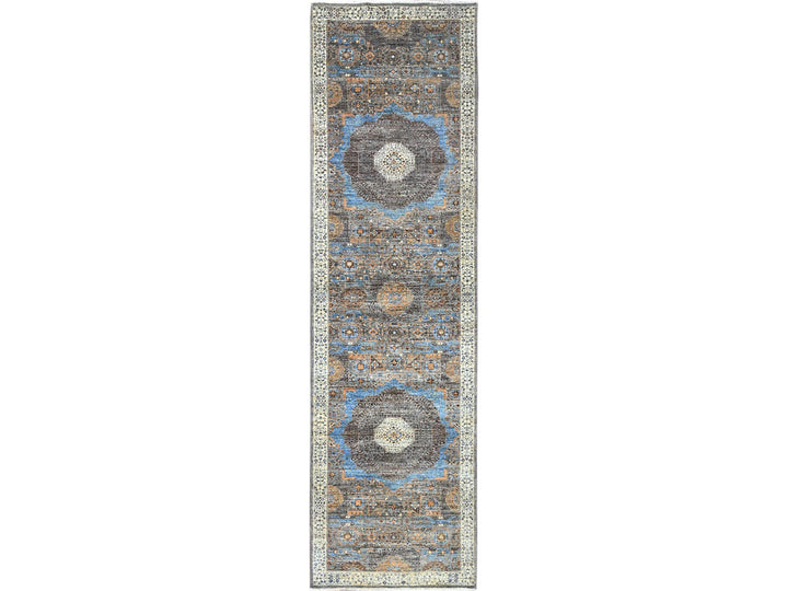 2'9" x 9'10" New Hand Knotted Grey Wool Runner Oriental Rug - MOA10286758