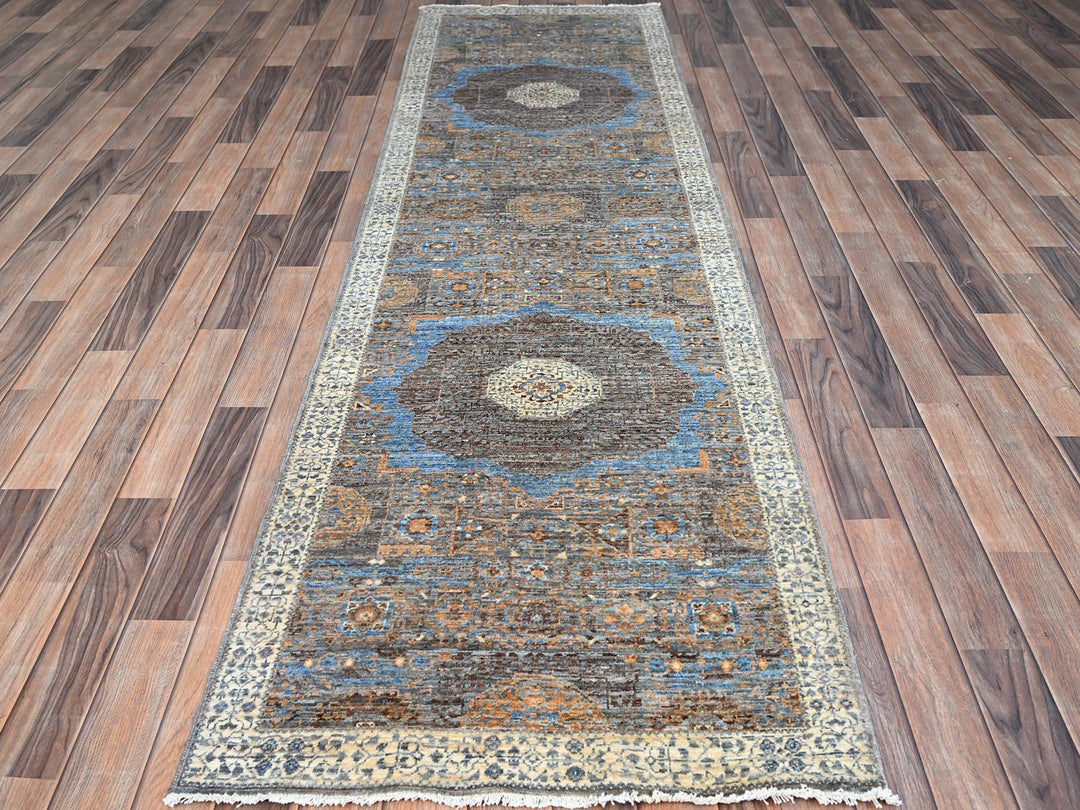2'9" x 9'10" New Hand Knotted Grey Wool Runner Oriental Rug - MOA10286758
