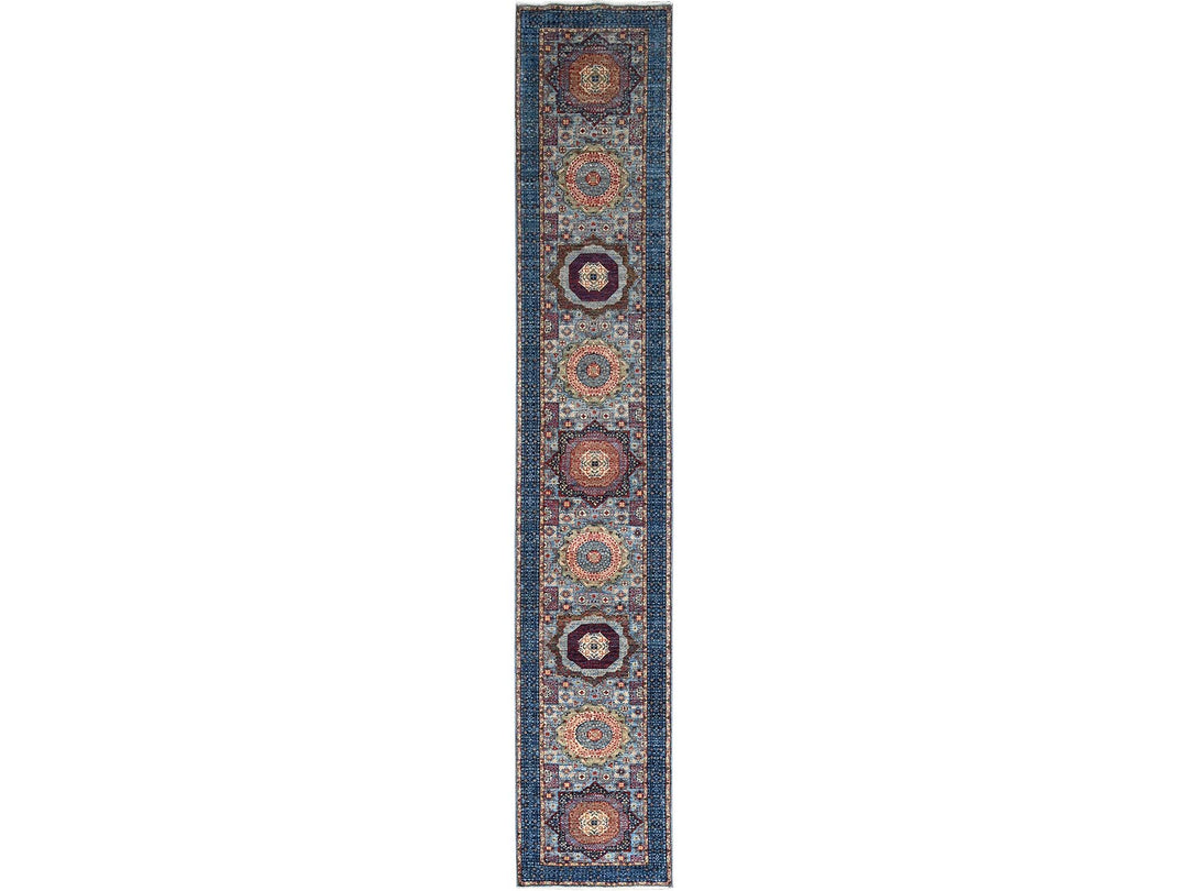 2'8" x 15'4" New Hand Knotted Blue Wool Runner Oriental Rug - MOA10286759