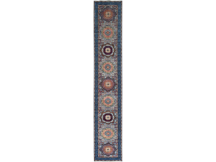 2'8" x 15'4" New Hand Knotted Blue Wool Runner Oriental Rug - MOA10286759