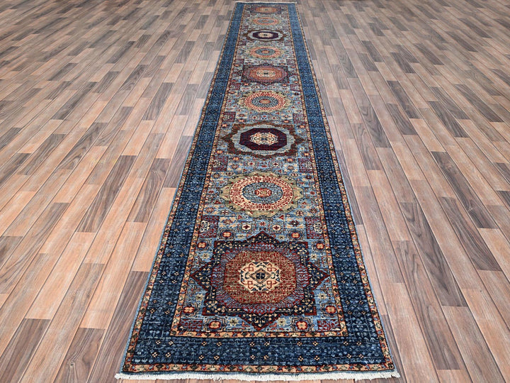 2'8" x 15'4" New Hand Knotted Blue Wool Runner Oriental Rug - MOA10286759