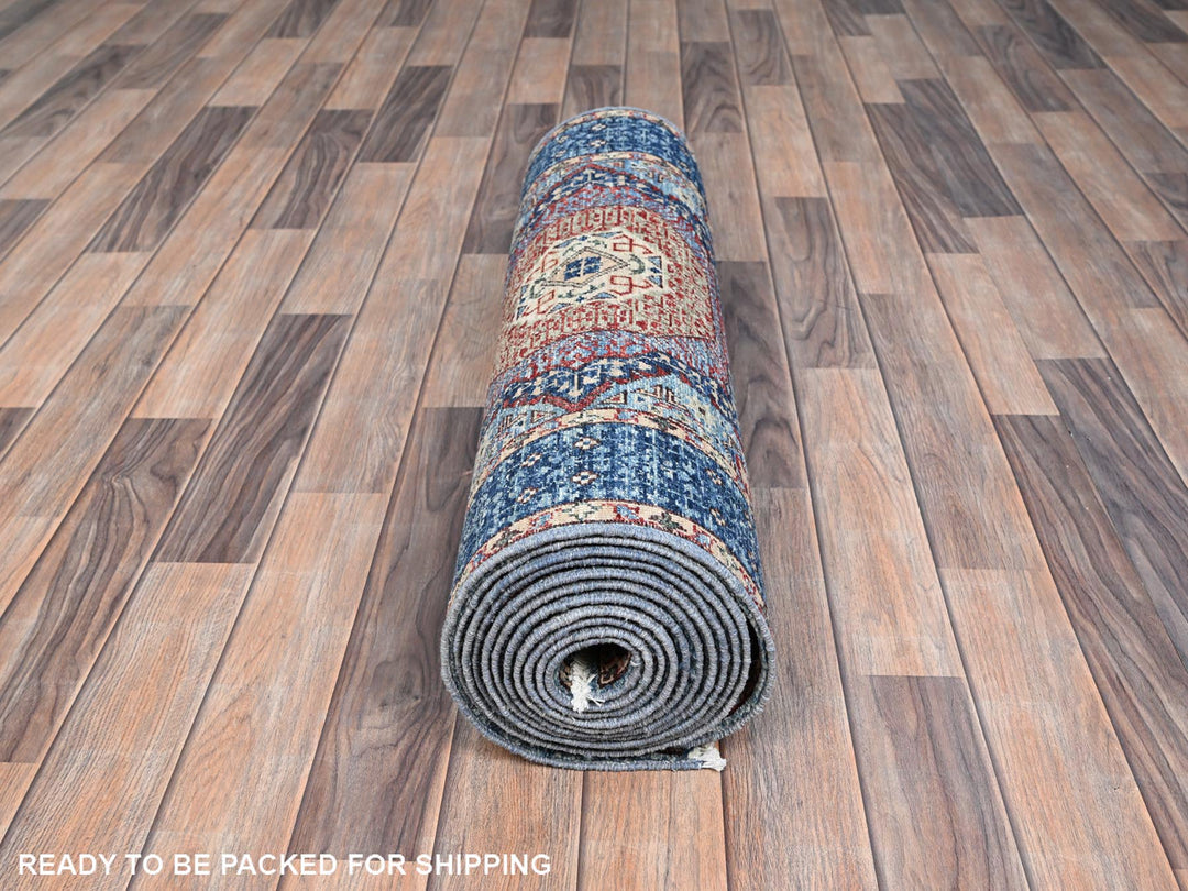 2'8" x 15'4" New Hand Knotted Blue Wool Runner Oriental Rug - MOA10286759