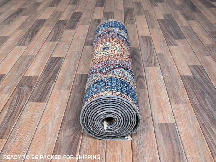 2'8" x 15'4" New Hand Knotted Blue Wool Runner Oriental Rug - MOA10286759