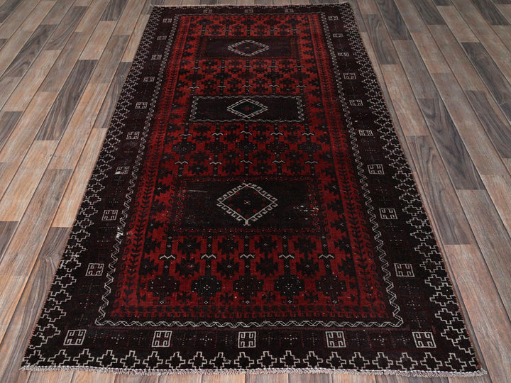 3'5" x 1'6" Vintage Hand Knotted Red Wool Runner Oriental Rug - MOA102867