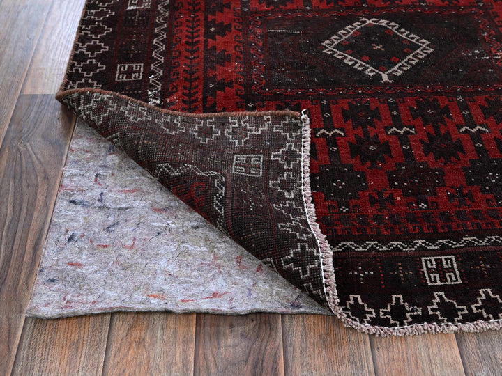 3'5" x 1'6" Vintage Hand Knotted Red Wool Runner Oriental Rug - MOA102867