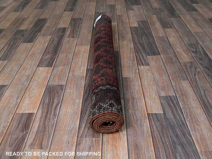 3'5" x 1'6" Vintage Hand Knotted Red Wool Runner Oriental Rug - MOA102867
